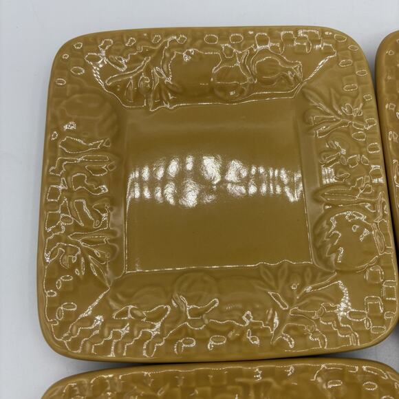 Signature Housewares Stoneware Salad Plates Set 4 Square Embossed 6"‎ Wheat Gold - Picture 7 of 13